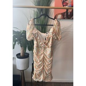 NWT Nasty Gal Floral Ruched Frill Neck Tea Dress - Size 8